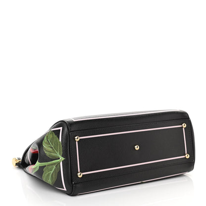 Dolce & Gabbana Dauphine Rose Print Medium Miss Sicily Satchel Black 4 of 10