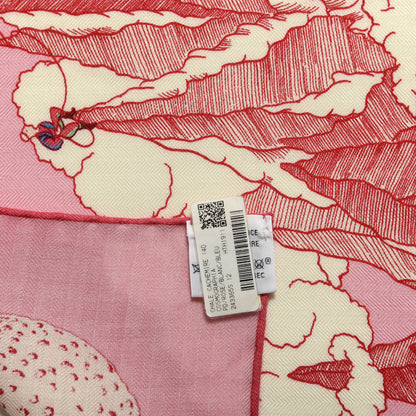 Hermes Cashmere Silk Cosmographia Universalis Shawl 140 Rose White Bleu 3 of 5