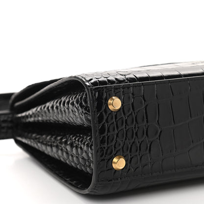 Balenciaga Shiny Calfskin Graffiti Logo Crocodile Embossed Medium Ghost Shoulder Bag Black White 5 of 11