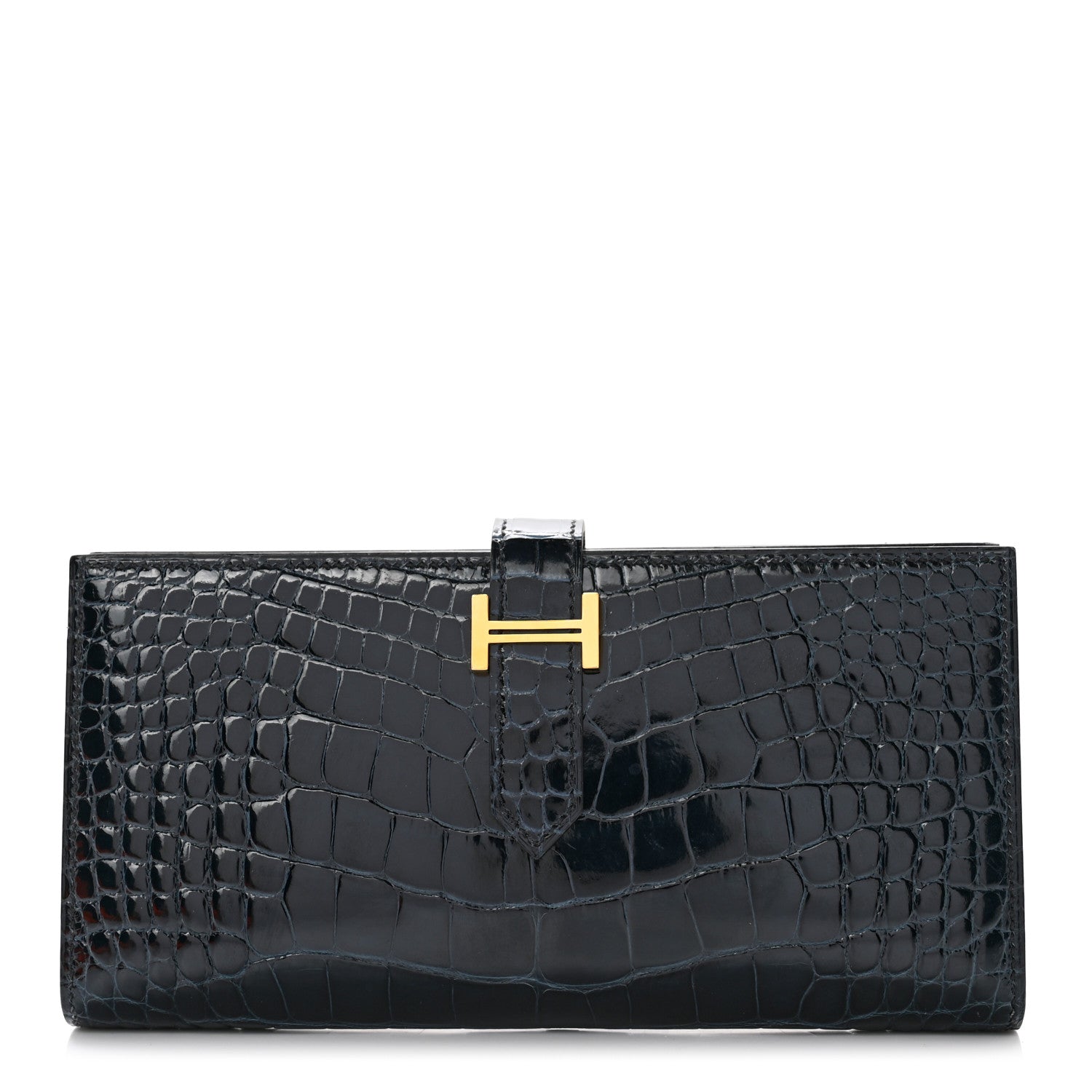 Hermes Shiny Alligator Bearn Wallet Vert Rousseau 1 of 8