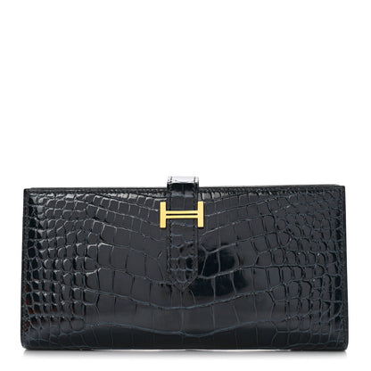 Hermes Shiny Alligator Bearn Wallet Vert Rousseau 1 of 8