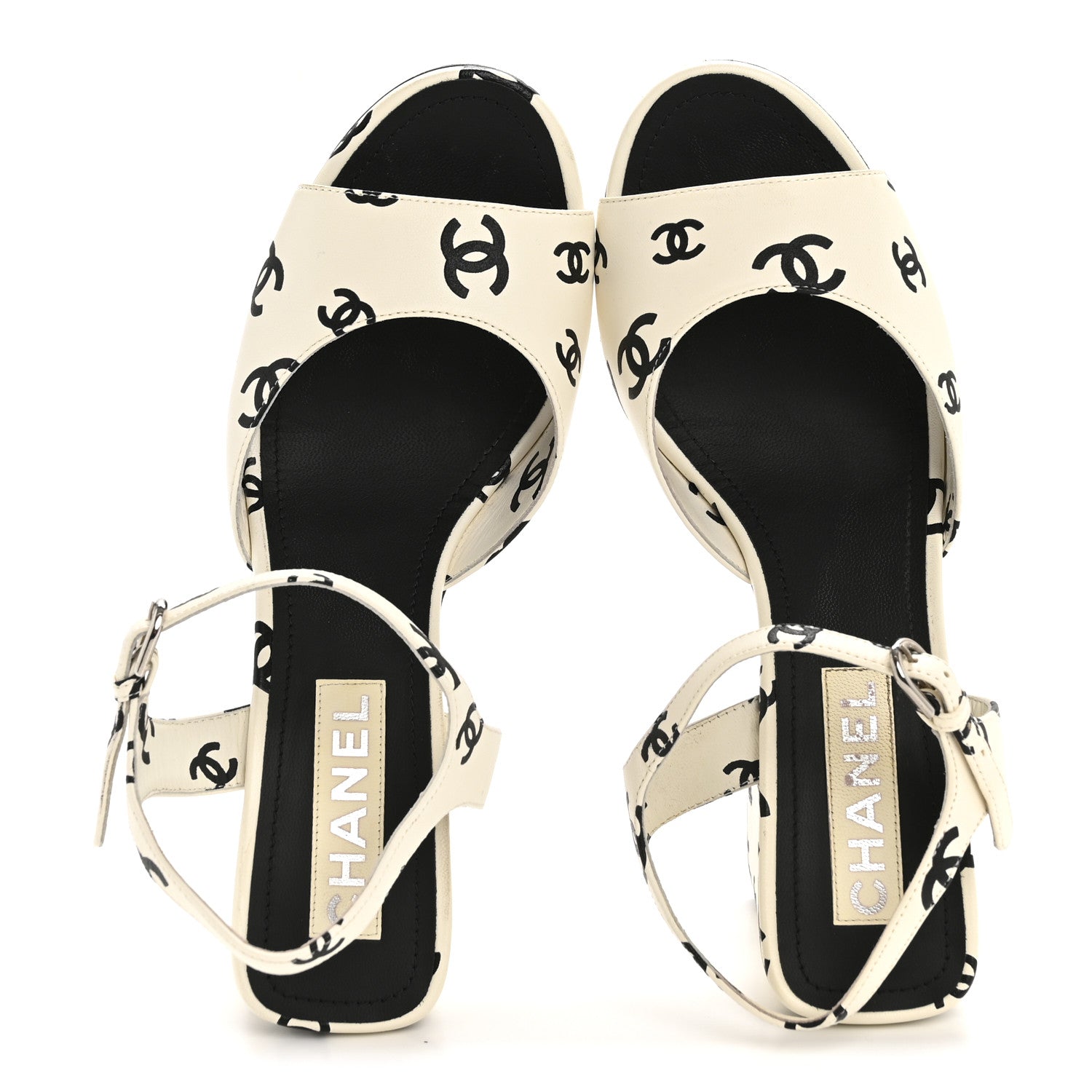 Chanel Printed Lambskin CC Sandals 41 White Black 2 of 12
