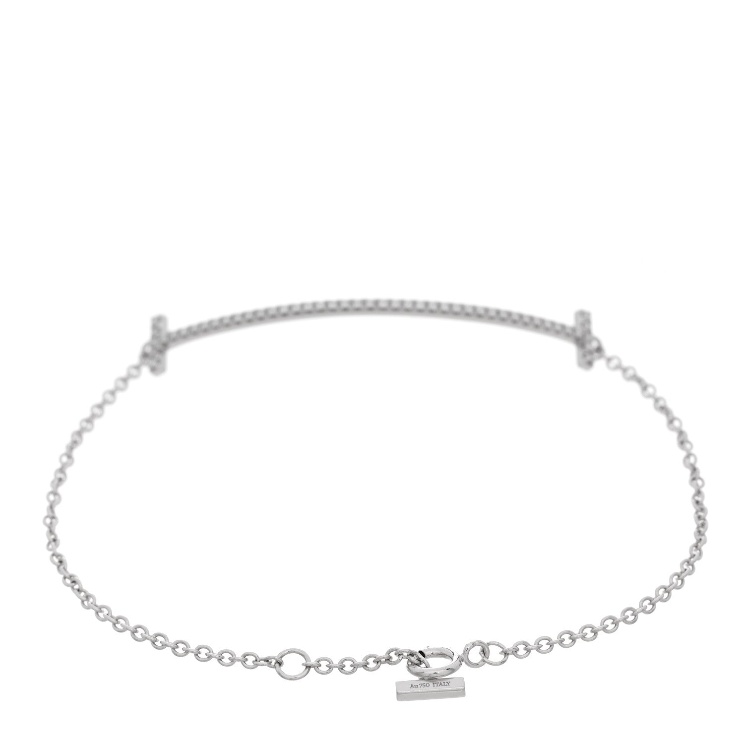 Tiffany 18K White Gold Diamond T Smile Bracelet 2 of 4