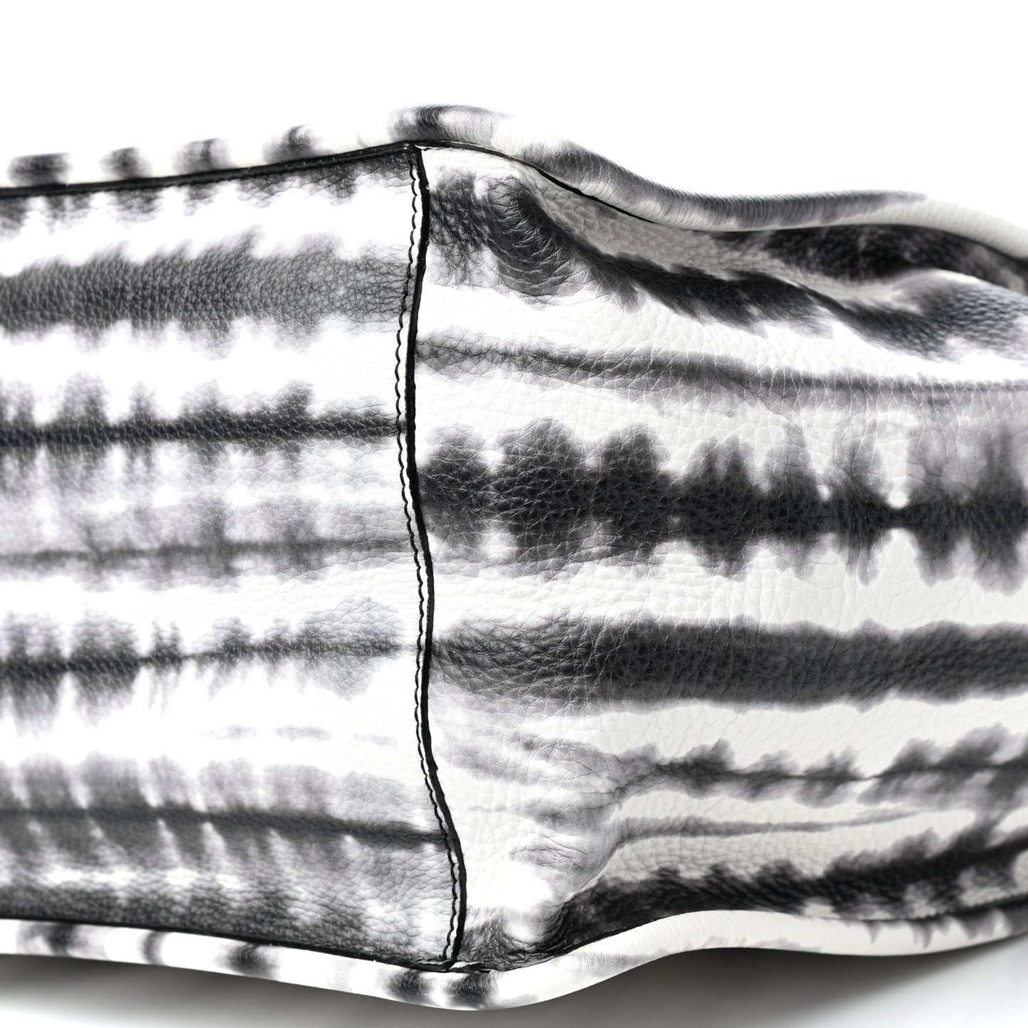 Grained Calfskin Large Tie Dye Tote Black White