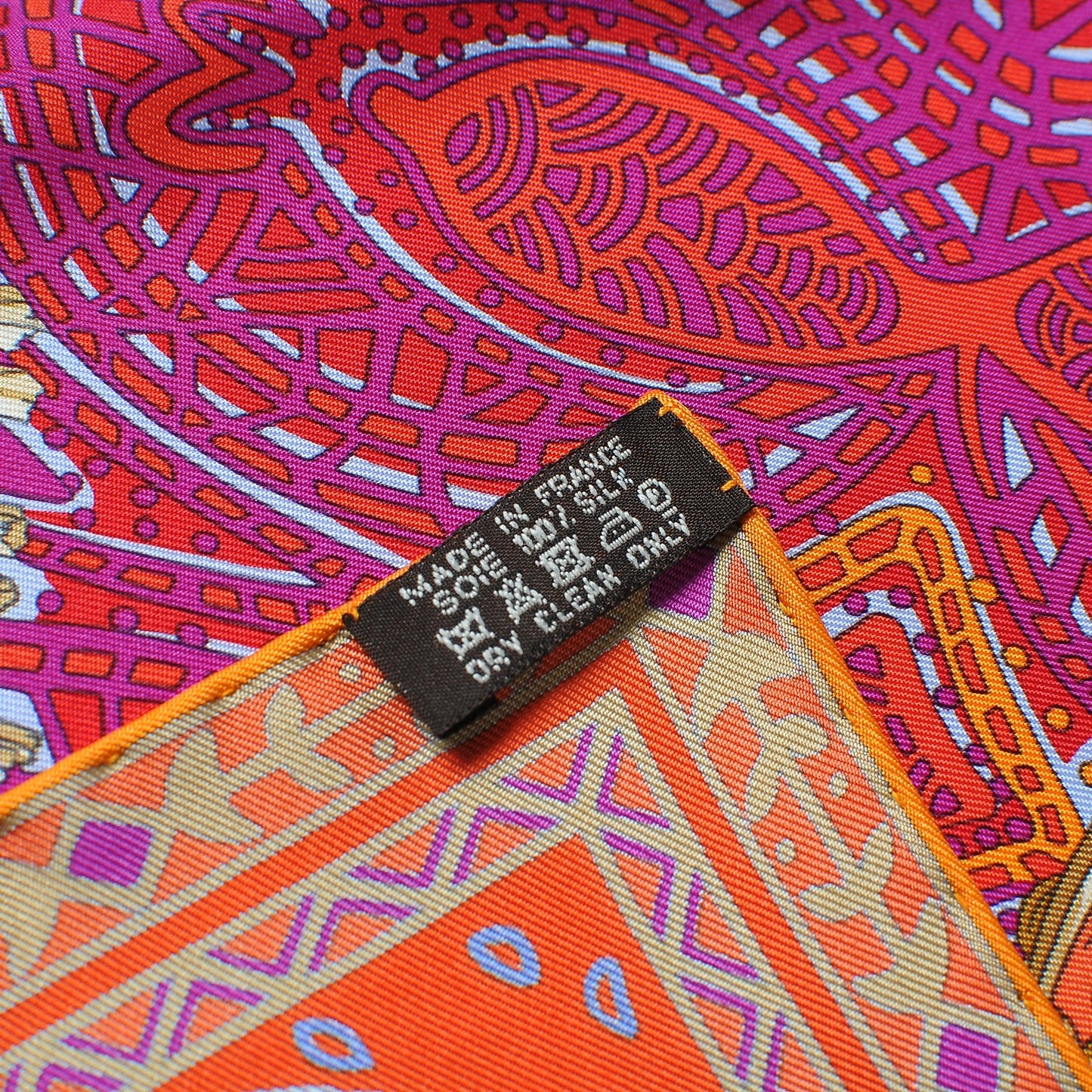 Silk Cavaliers du Caucase Scarf 90 Orange Fuchsia Parme