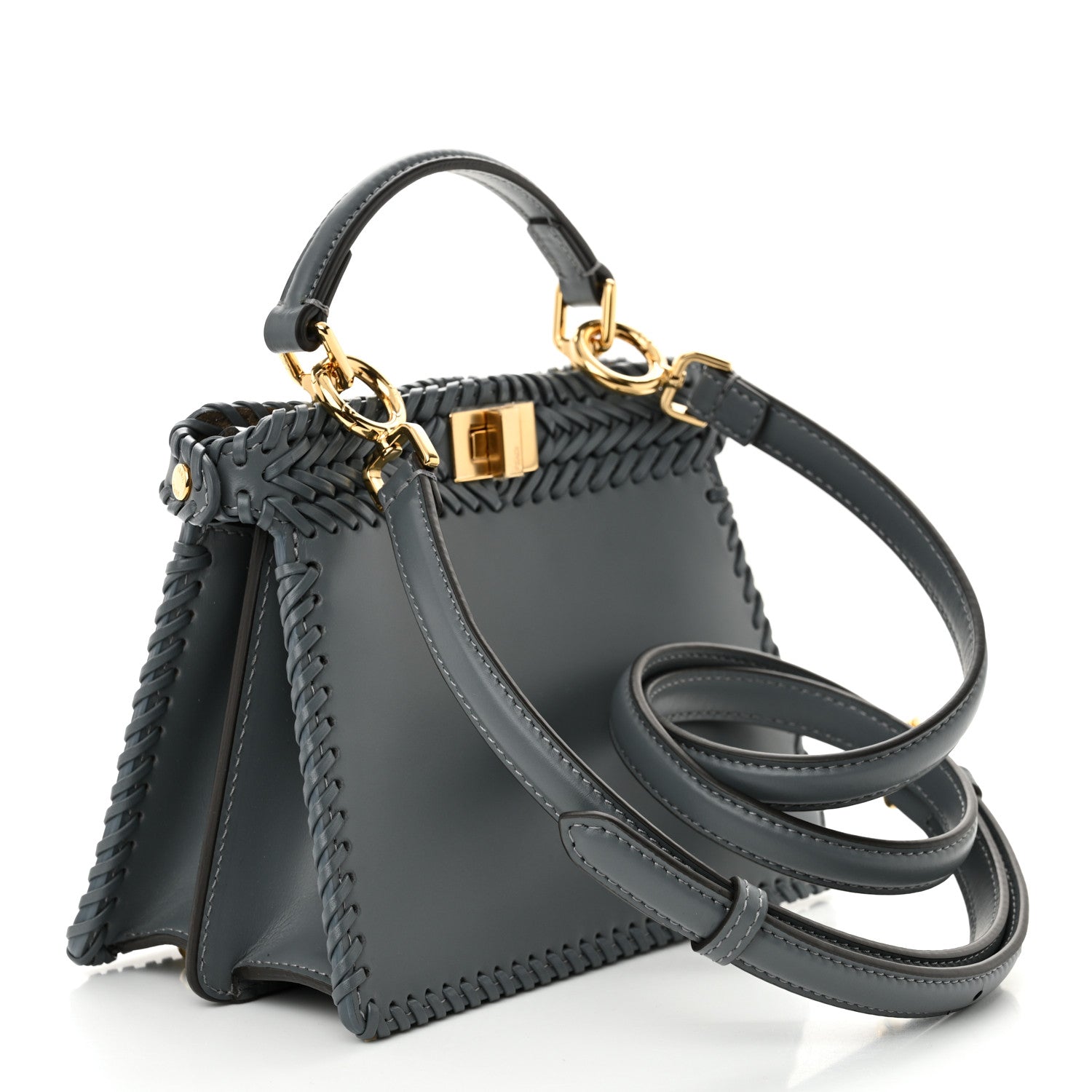 Fendi Vitello King Shiny Nappa Intreccio Petite Peekaboo I SEE U Satchel Tempesta 3 of 11