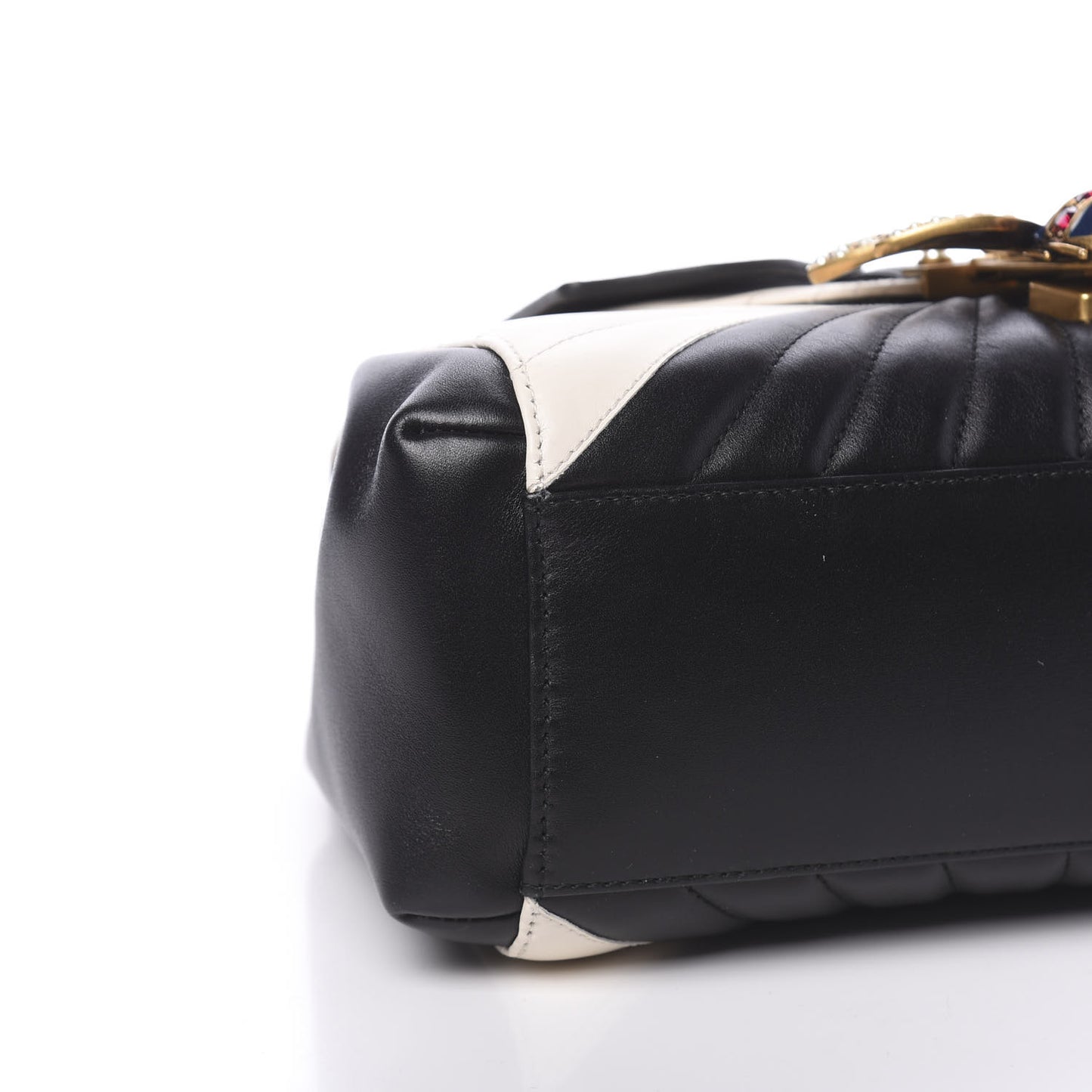 Calfskin Bamboo Trapuntata Queen Margaret Top Handle Bag Mystic White Black
