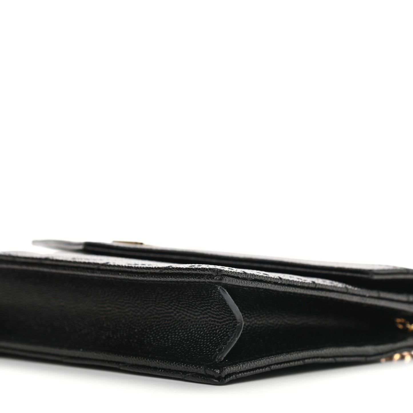 Grain De Poudre Matelasse Chevron Monogram Envelope Chain Wallet Black