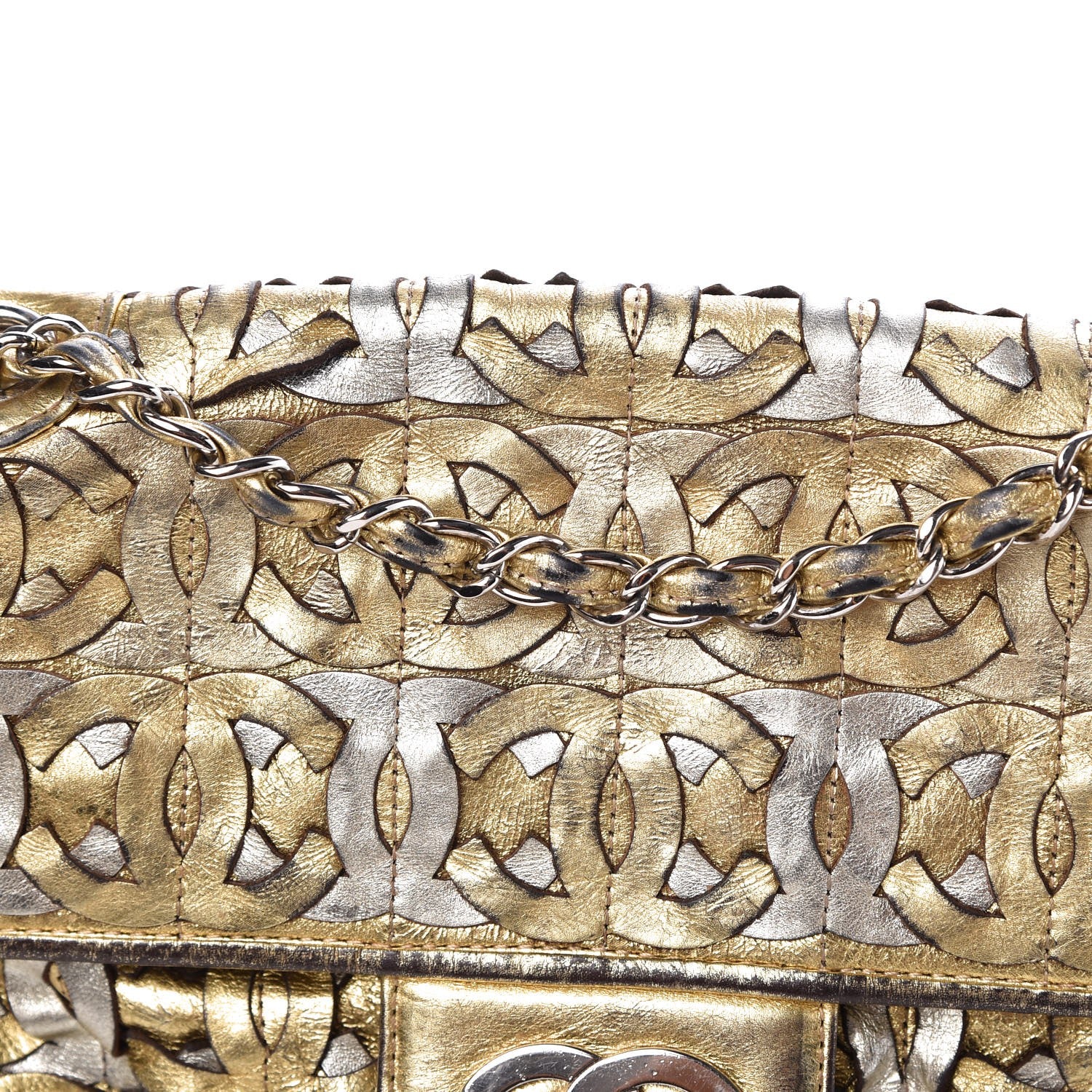 Chanel Metallic Crackled Calfskin Medium CC Mix Flap Gold Silver 13 of 17