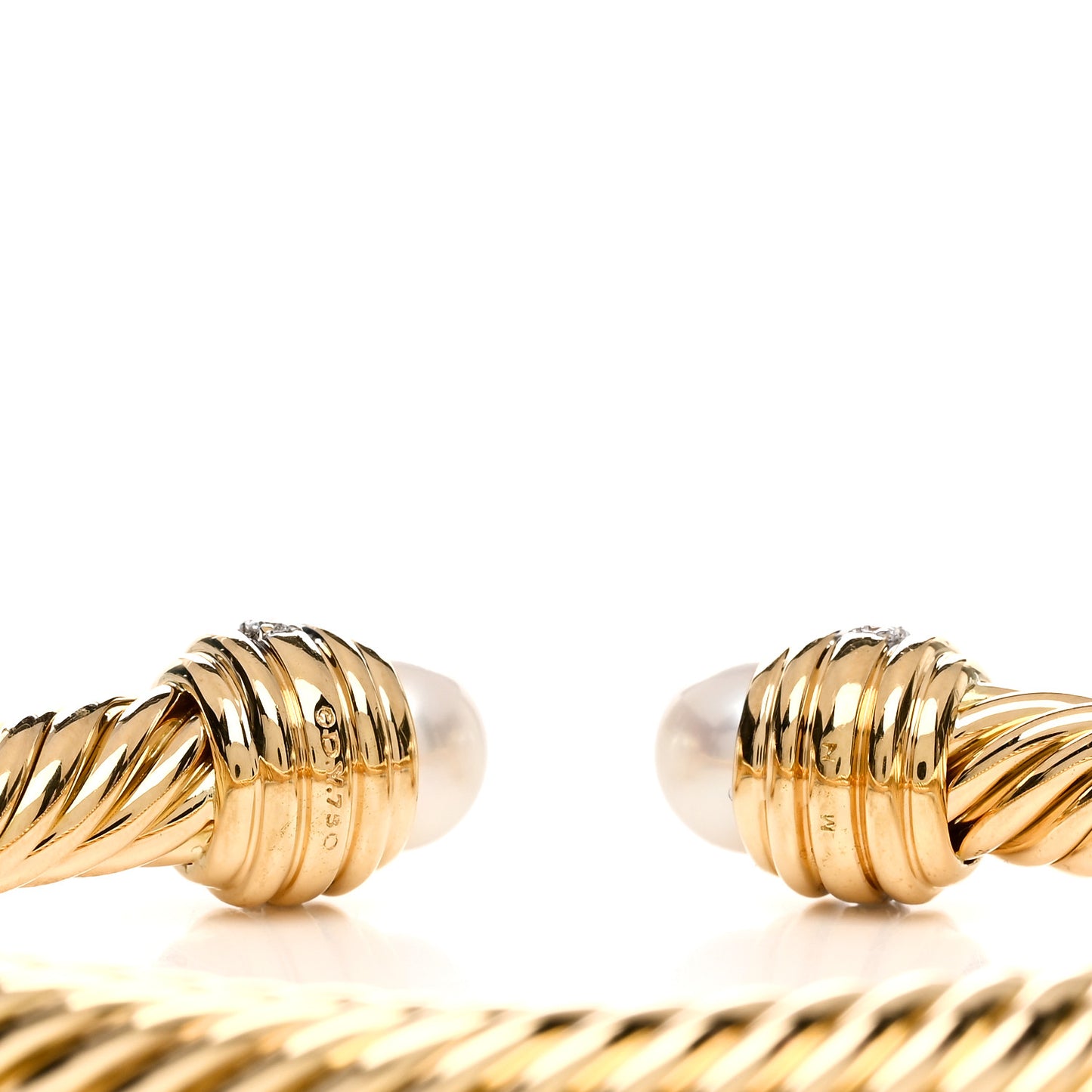 18K Yellow Gold Diamond Pearl 7mm Cable Classic Bracelet
