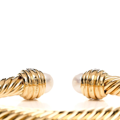 David Yurman 18K Yellow Gold Diamond Pearl 7mm Cable Classic Bracelet 3 of 4