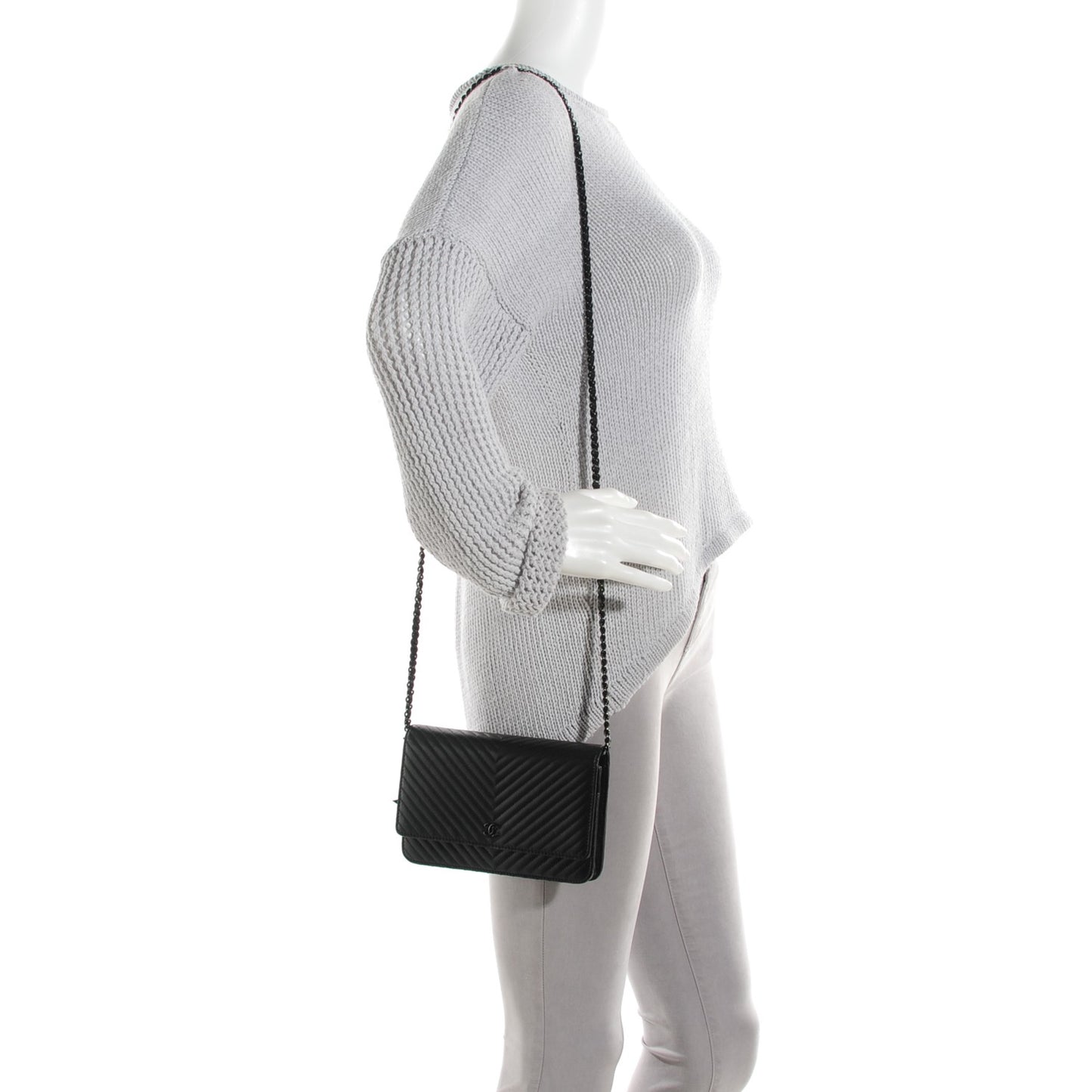 Calfskin Chevron Wallet On Chain WOC So Black