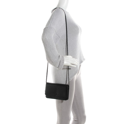 Chanel Calfskin Chevron Wallet On Chain WOC So Black 2 of 8