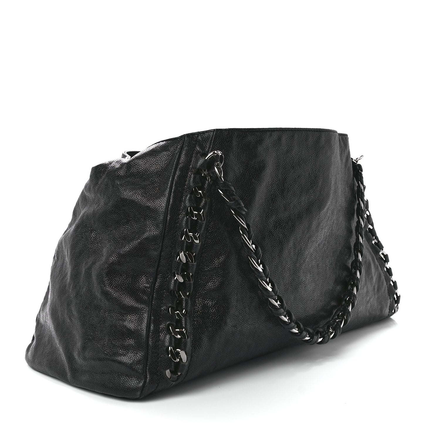 Glazed Caviar East West Modern Chain Tote Black