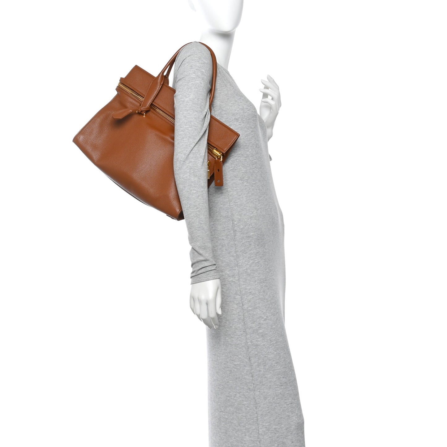 Grained Calfskin Tote Tobacco
