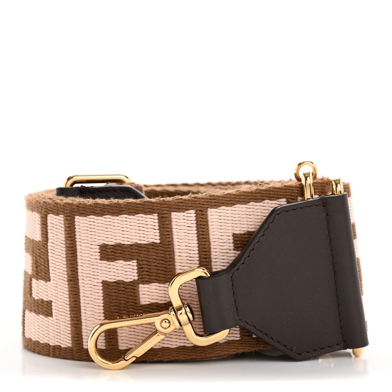Fendi Ribbon Vitello Century FF 1974 Embroidered Adjustable Strap You Fango Rosa Confetto Chocolate 1 of 5