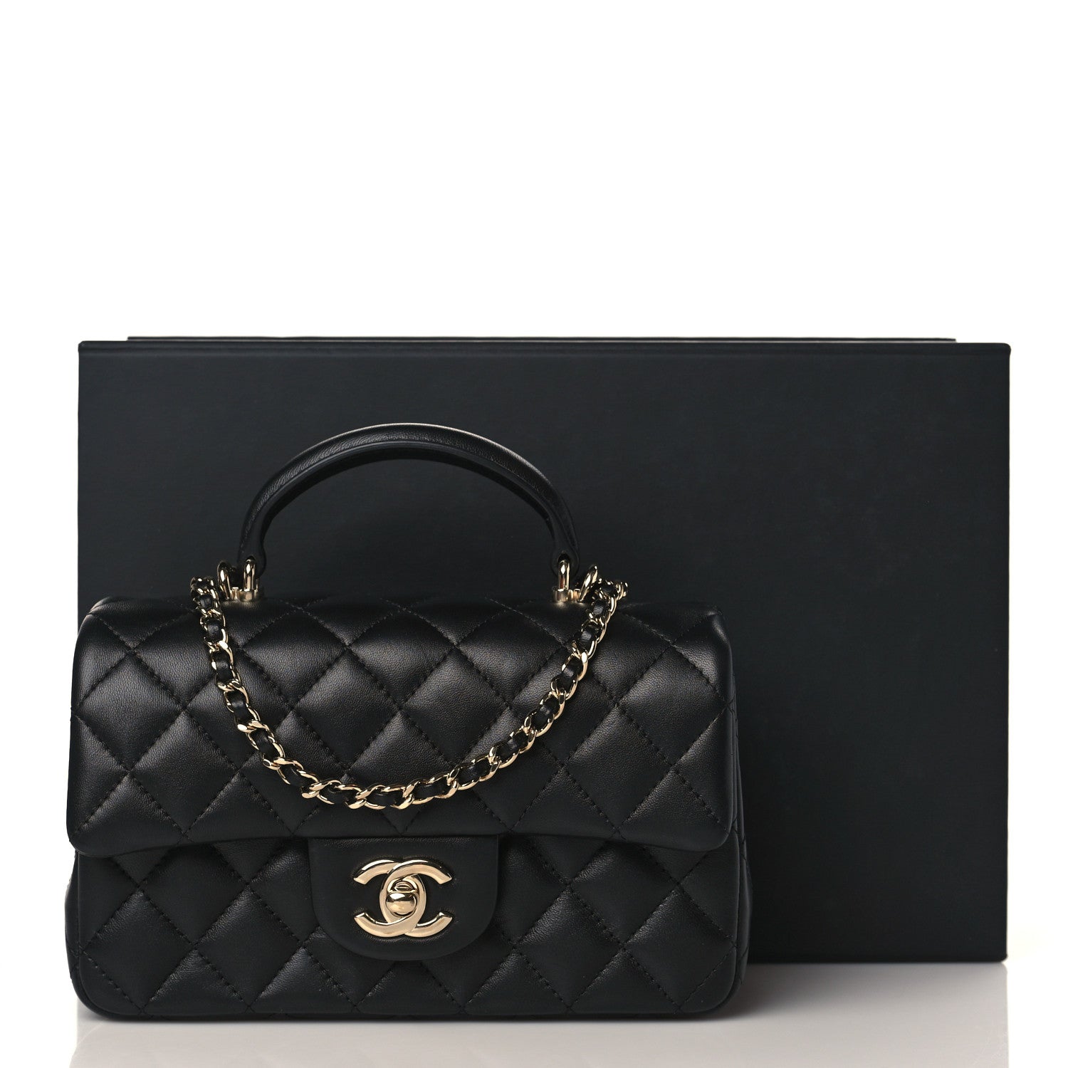 Chanel Lambskin Quilted Mini Top Handle Rectangular Flap Black 10 of 10