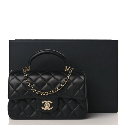 Chanel Lambskin Quilted Mini Top Handle Rectangular Flap Black 10 of 10