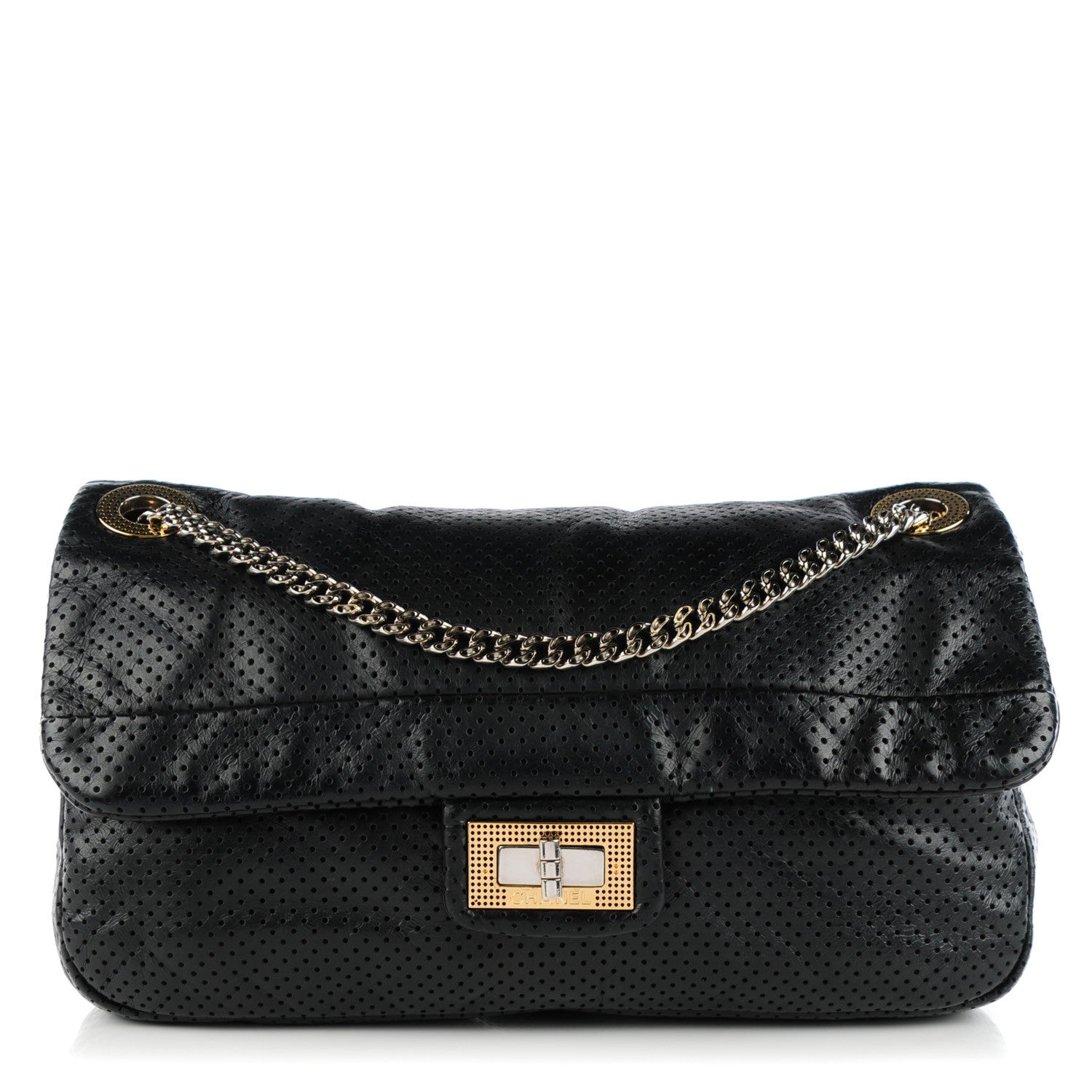 Chanel Calfskin Perforated Large Drill Flap Black 1 of 8