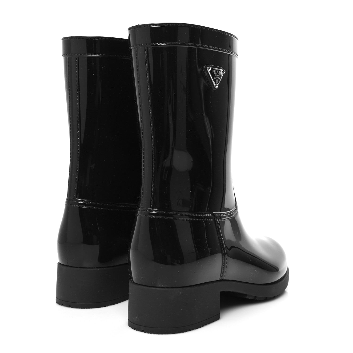 Prada Sport Rubber Metal Triangle Logo Ankle Rain Boots 39 Black 4 of 7