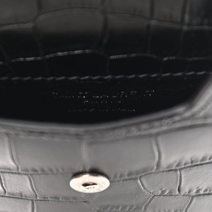Saint Laurent Calfskin Crocodile Embossed Phone Holder Crossbody Black 6 of 10