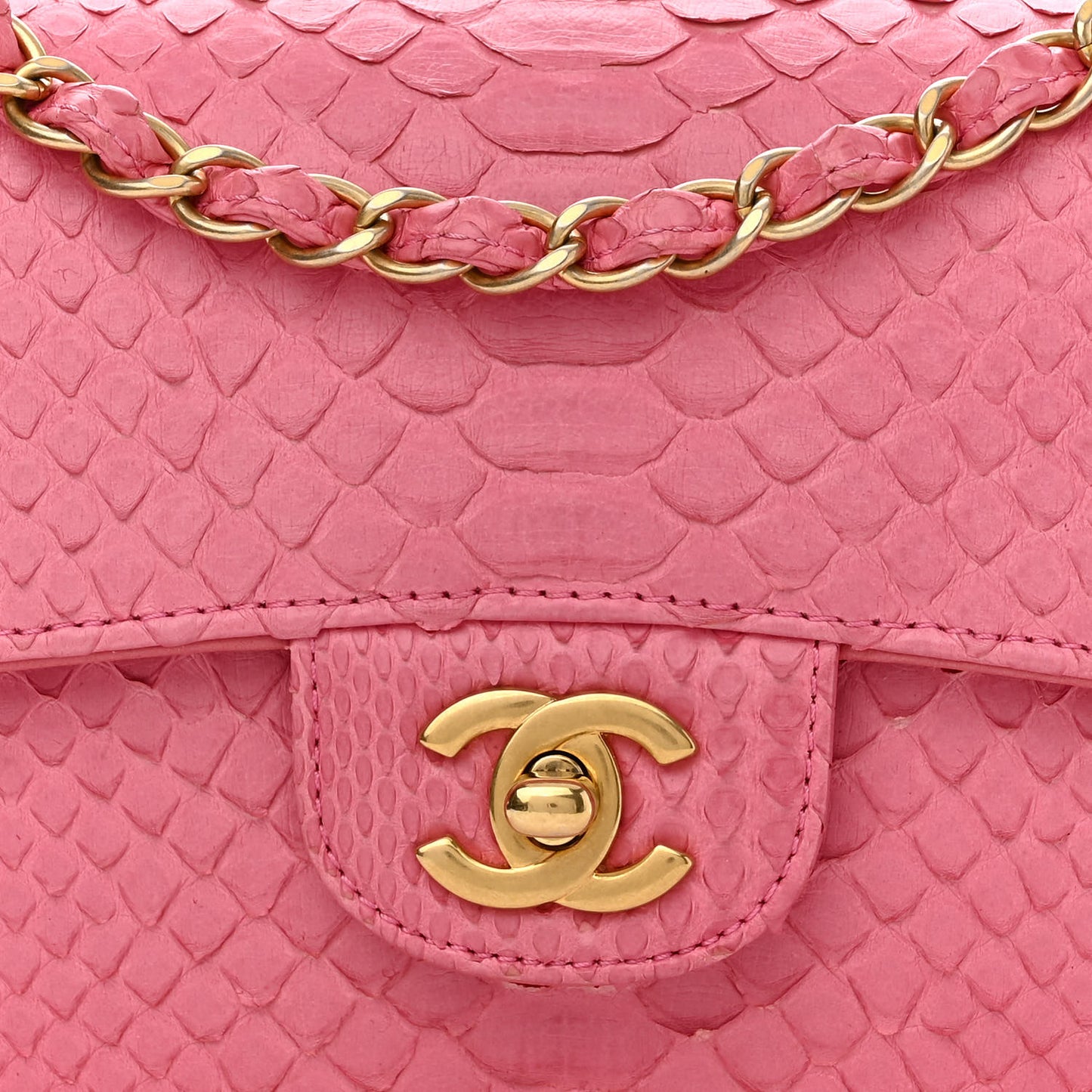 Snakeskin Mini Rectangular Flap Pink