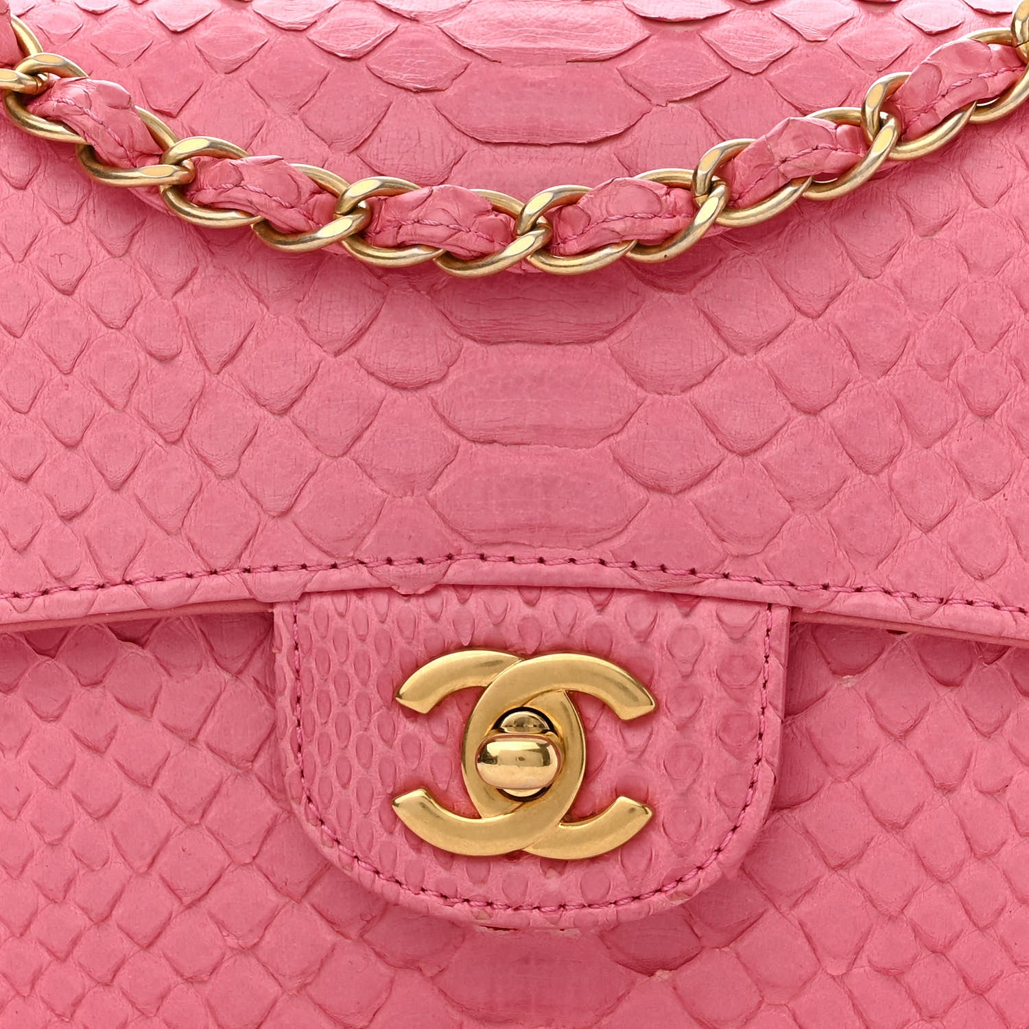 Chanel Snakeskin Mini Rectangular Flap Pink 8 of 14