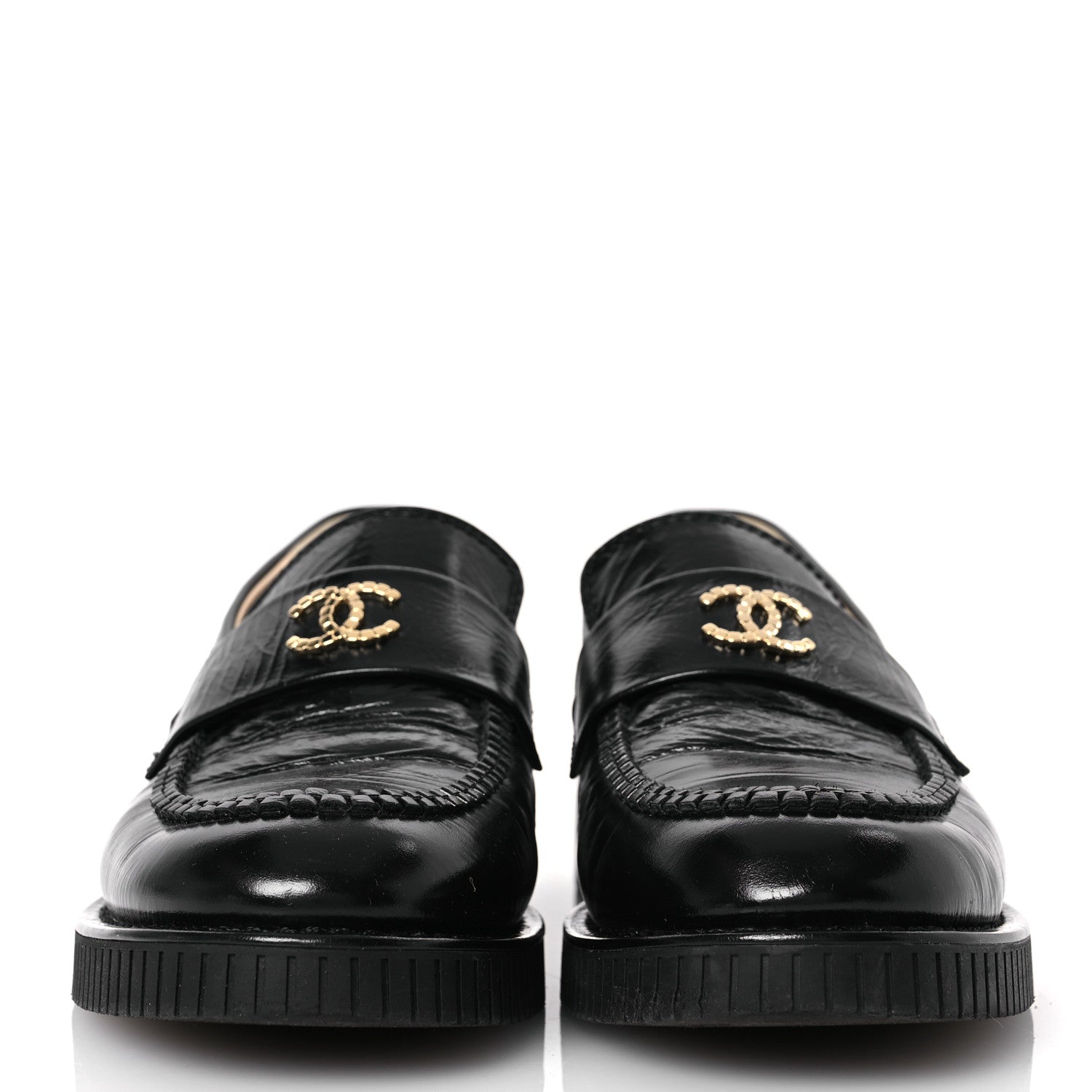 Chanel Shiny Crumpled Calfskin CC Mocassin Loafers 39 Black 3 of 11