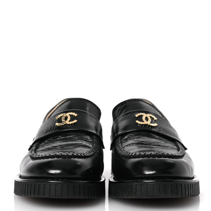 Chanel Shiny Crumpled Calfskin CC Mocassin Loafers 39 Black 3 of 11