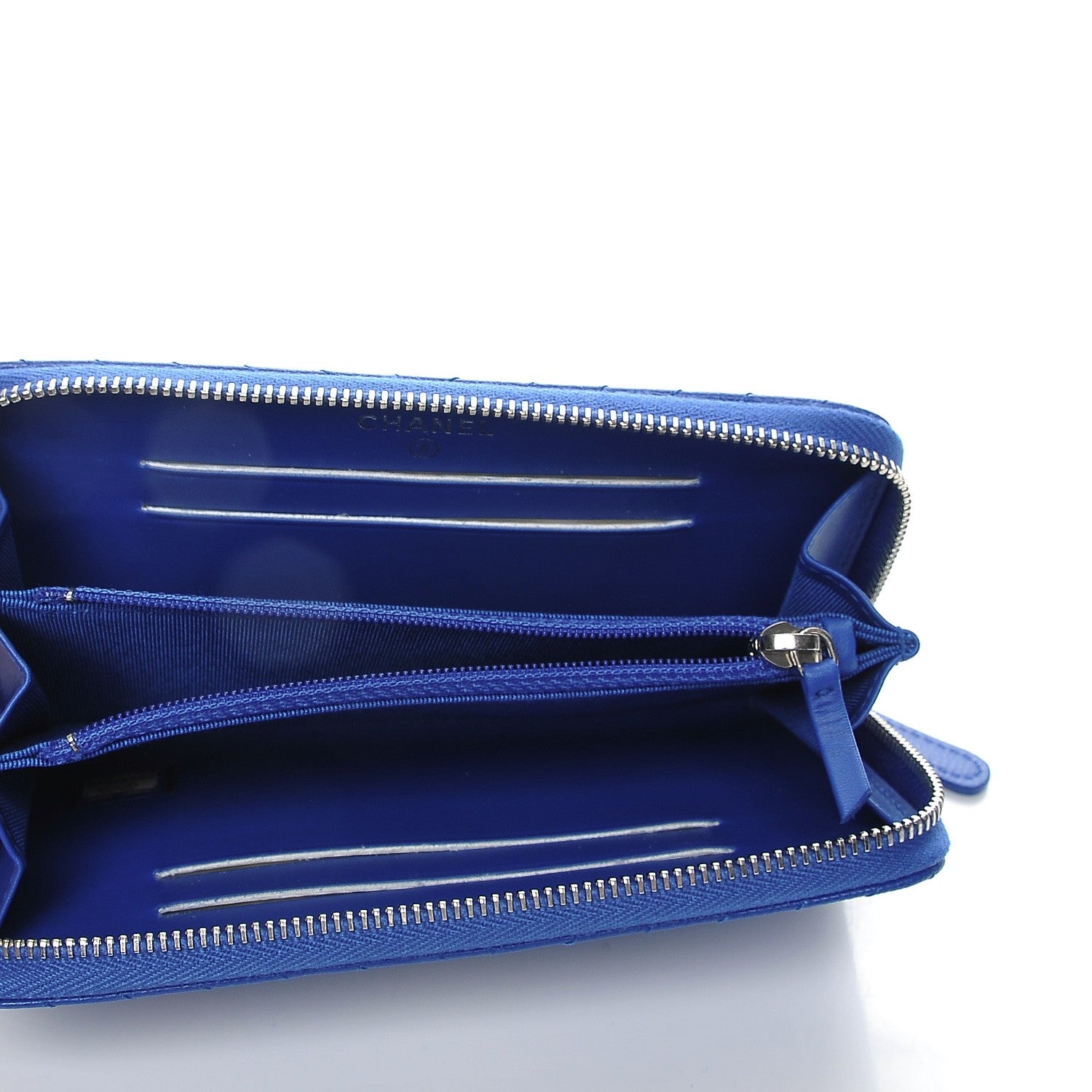 Chanel Caviar Chevron Quilted Small Zip Around Wallet Bright Blue 5 of 9