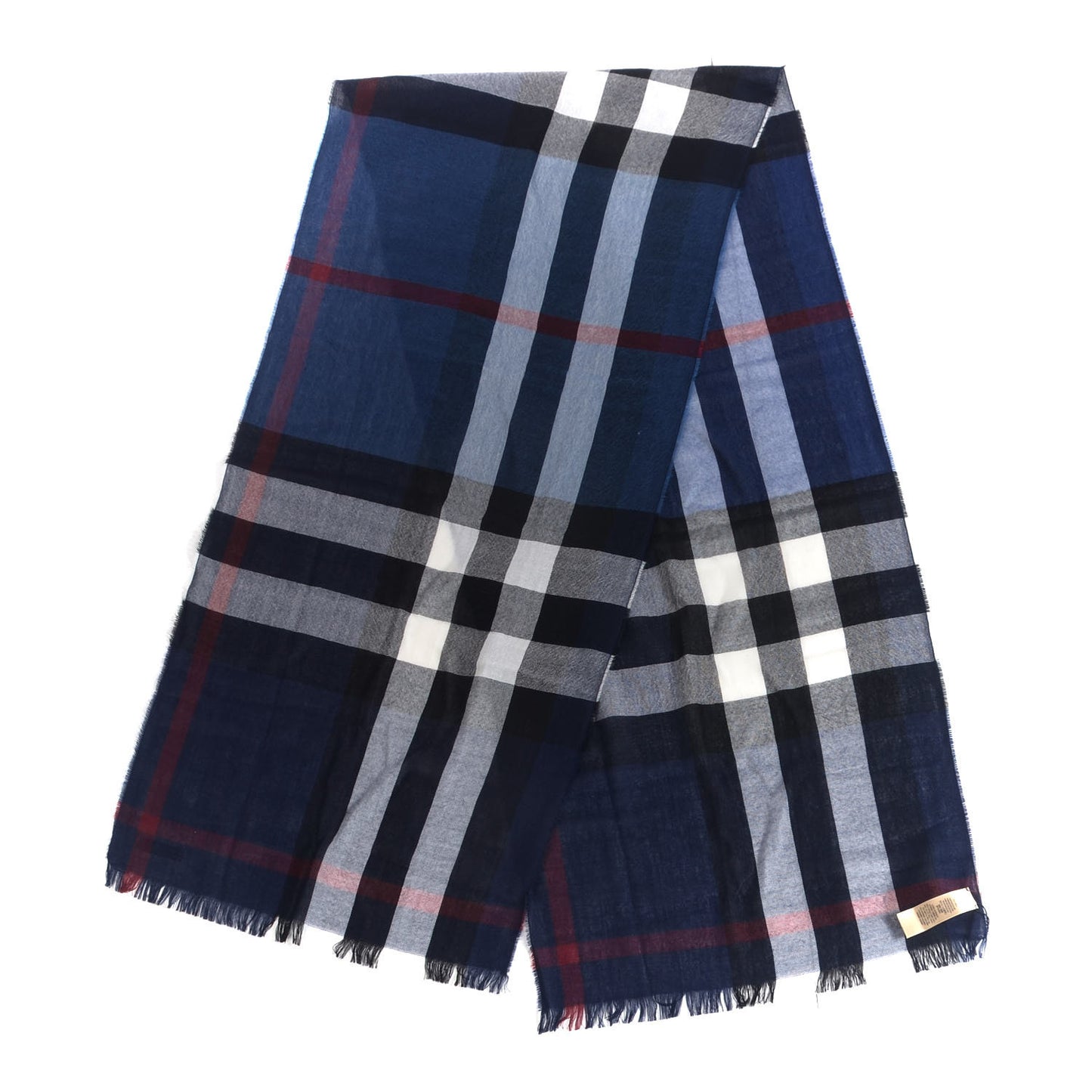 Wool Cashmere Check Lightweight Scarf Navy