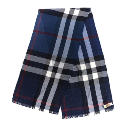 Burberry Wool Cashmere Check Lightweight Scarf Navy 3 of 5