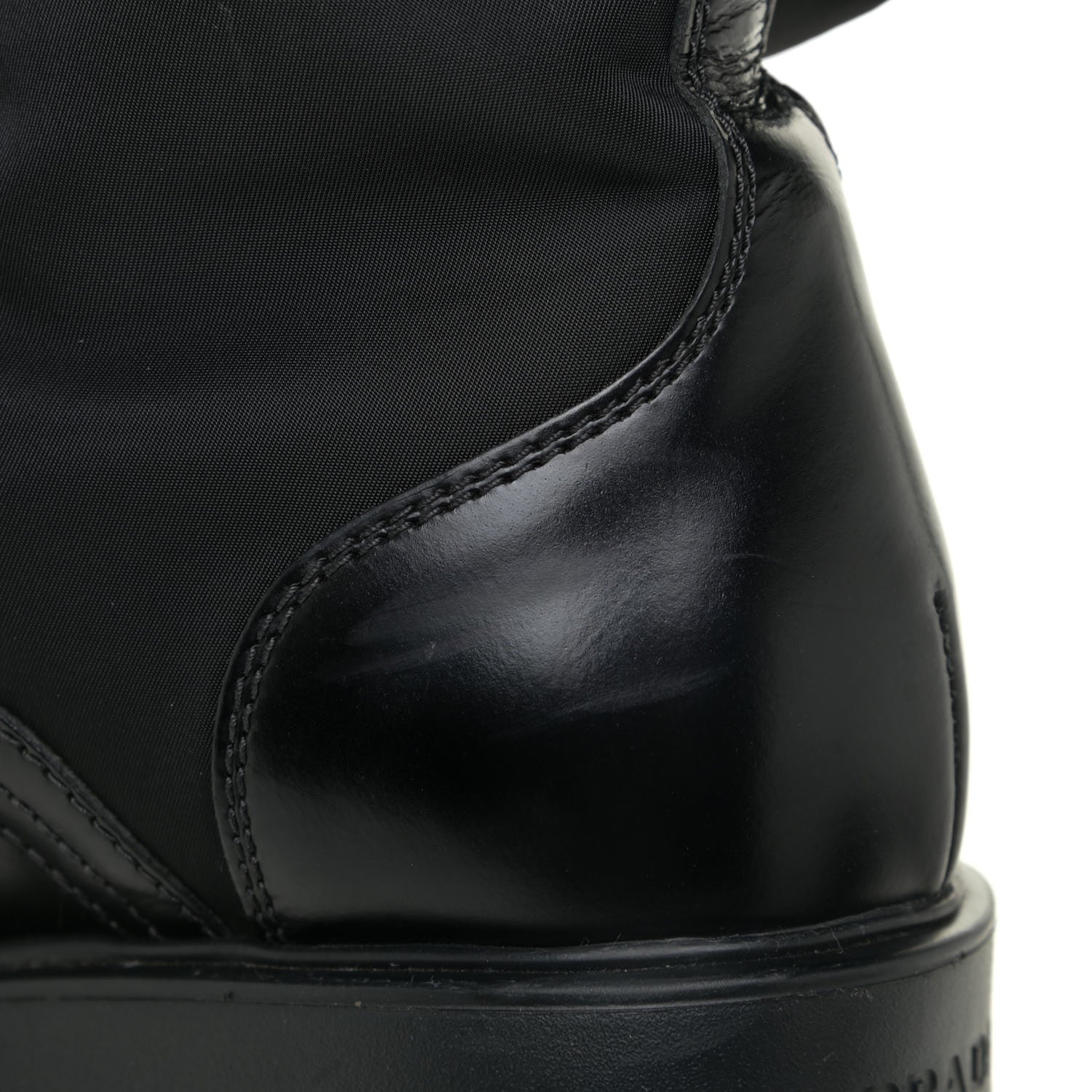 Prada Spazzolato Rois Nylon Metal Triangle Logo Monolith Pouch Pocket 55mm Boots 39.5 Black 17 of 20