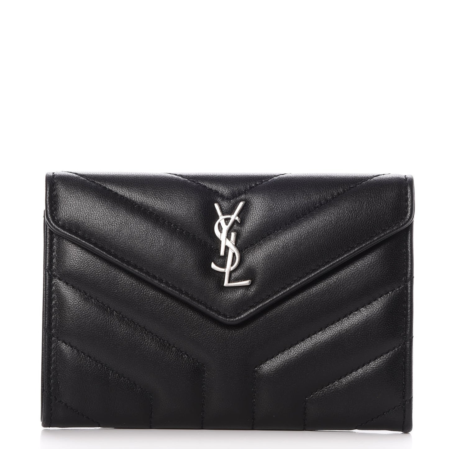 Lambskin Y Quilted Monogram Small Loulou Envelope Wallet Black