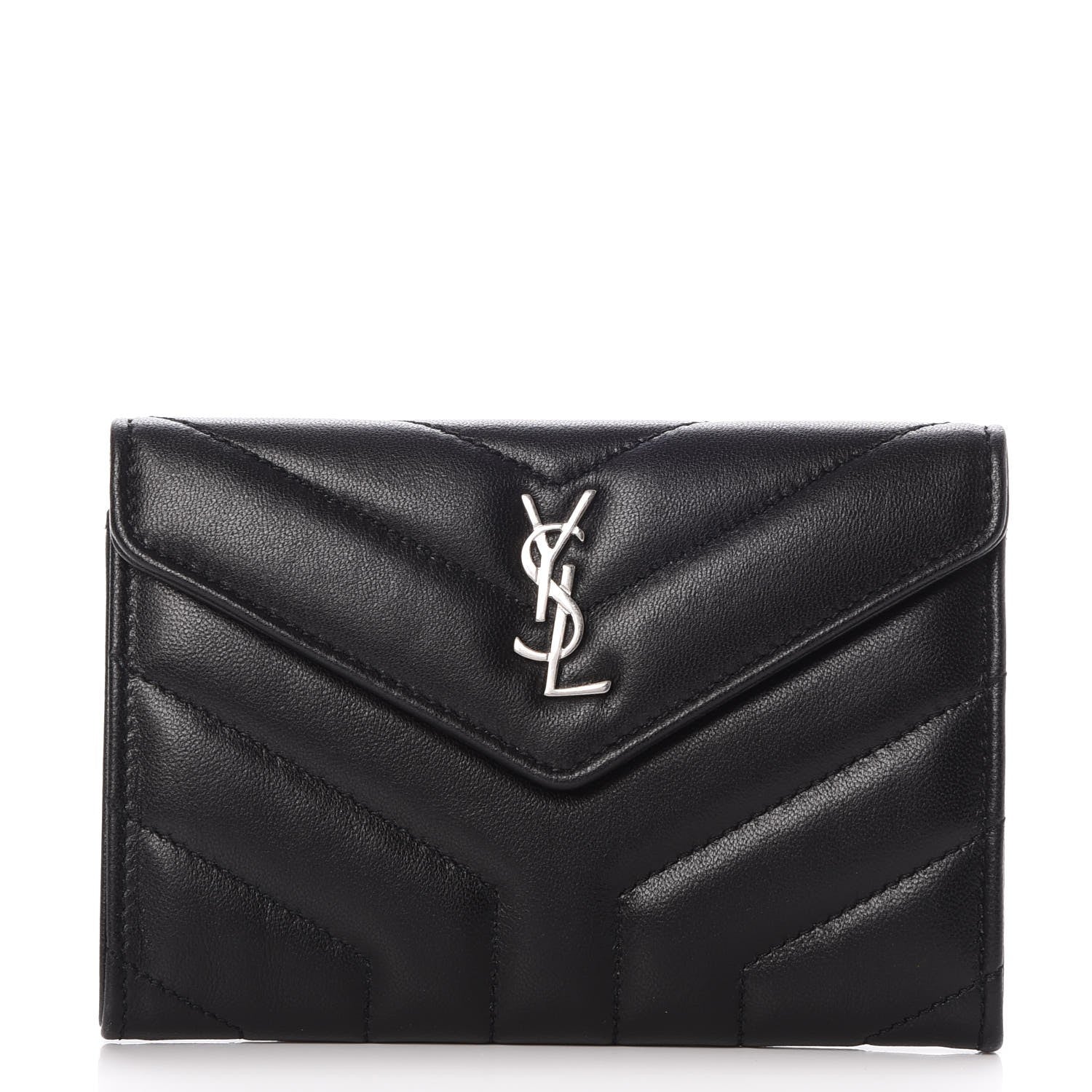 Saint Laurent Lambskin Y Quilted Monogram Small Loulou Envelope Wallet Black 1 of 8