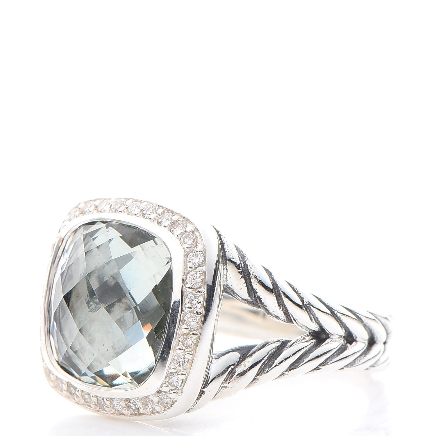 David Yurman Sterling Silver Diamond Prasiolite 11mm Albion Ring 53 6.5 3 of 6
