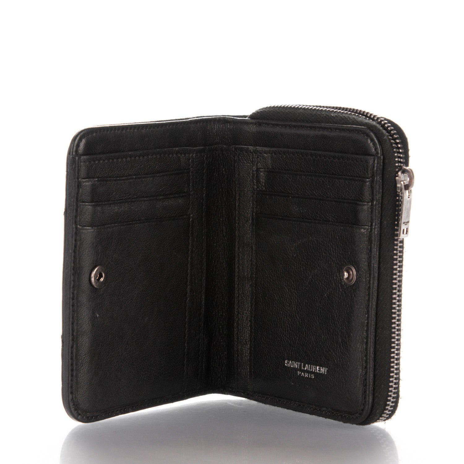 Saint Laurent Lambskin Matelasse Chevron Monogram Compact Wallet Black 5 of 8