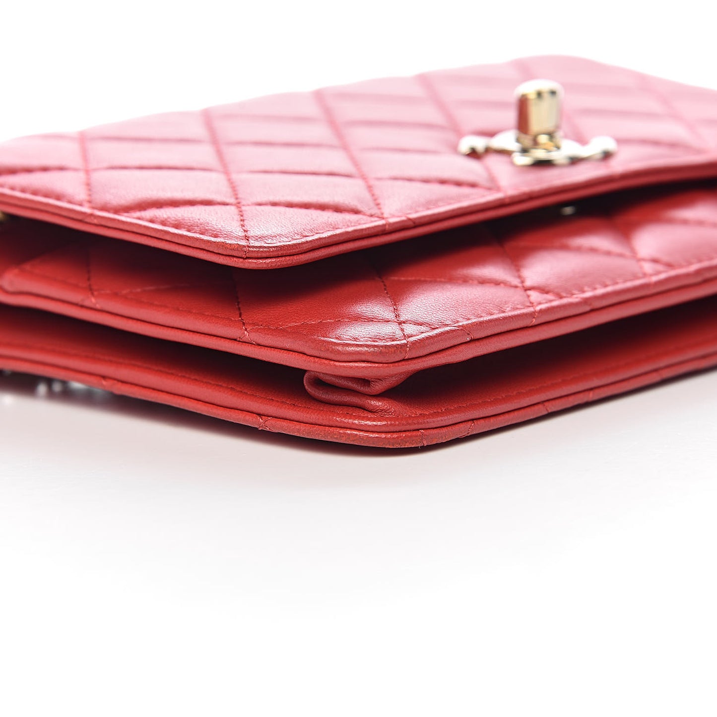 Lambskin Quilted Trendy CC Wallet On Chain WOC Red