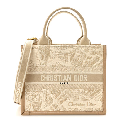 Christian Dior Canvas Calfskin Embroidered Small Plan De Paris Book Tote With Strap Beige 1 of 11