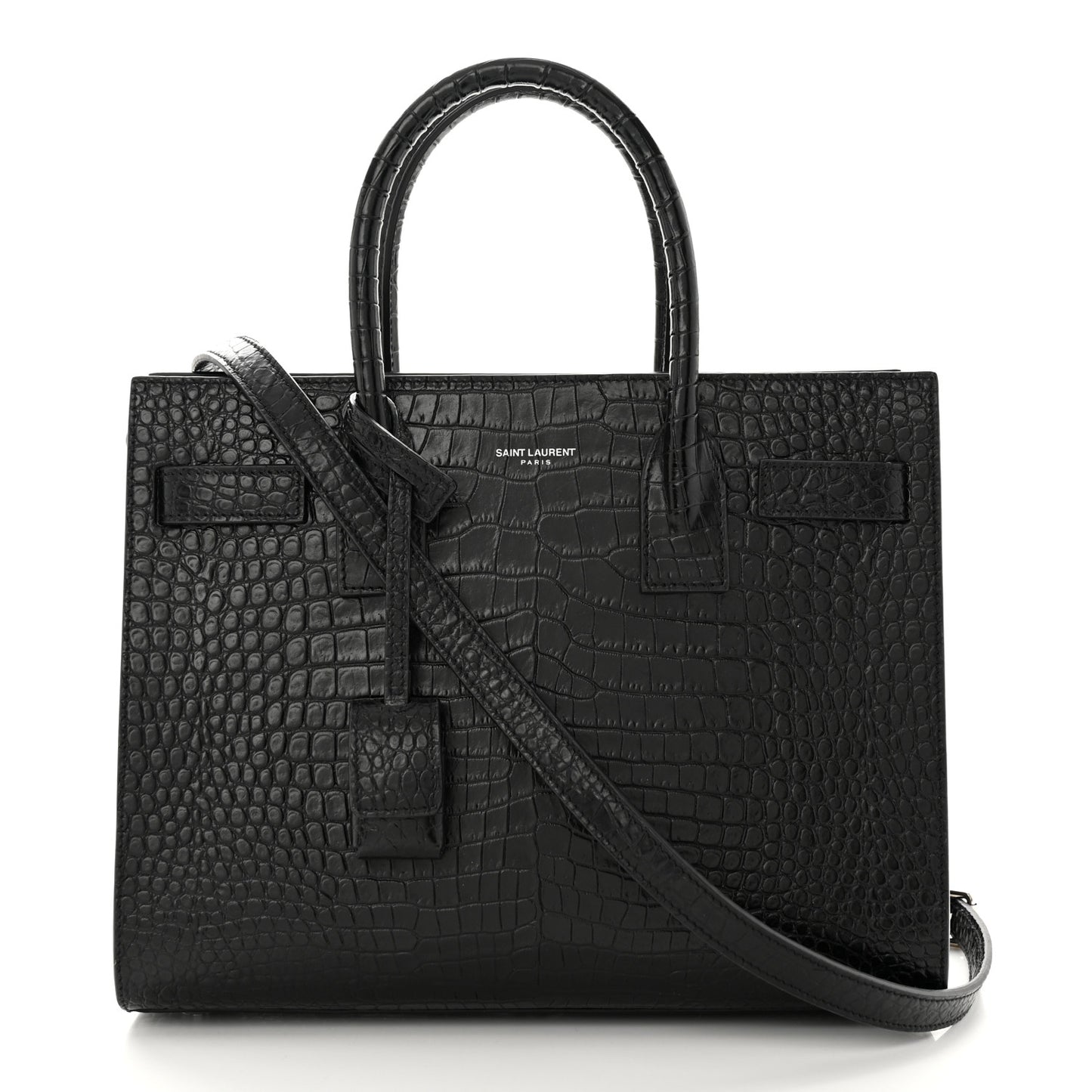 Calfskin Crocodile Embossed Baby Sac De Jour Black