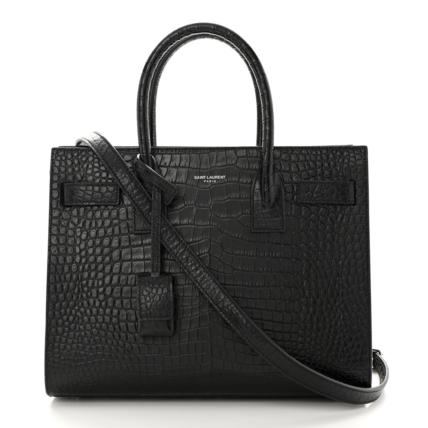 Saint Laurent Calfskin Crocodile Embossed Baby Sac De Jour Black 3 of 15