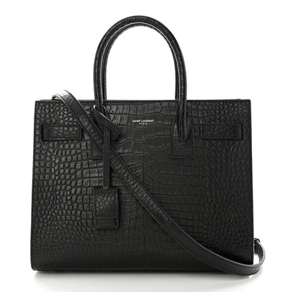 Saint Laurent Calfskin Crocodile Embossed Baby Sac De Jour Black 3 of 15