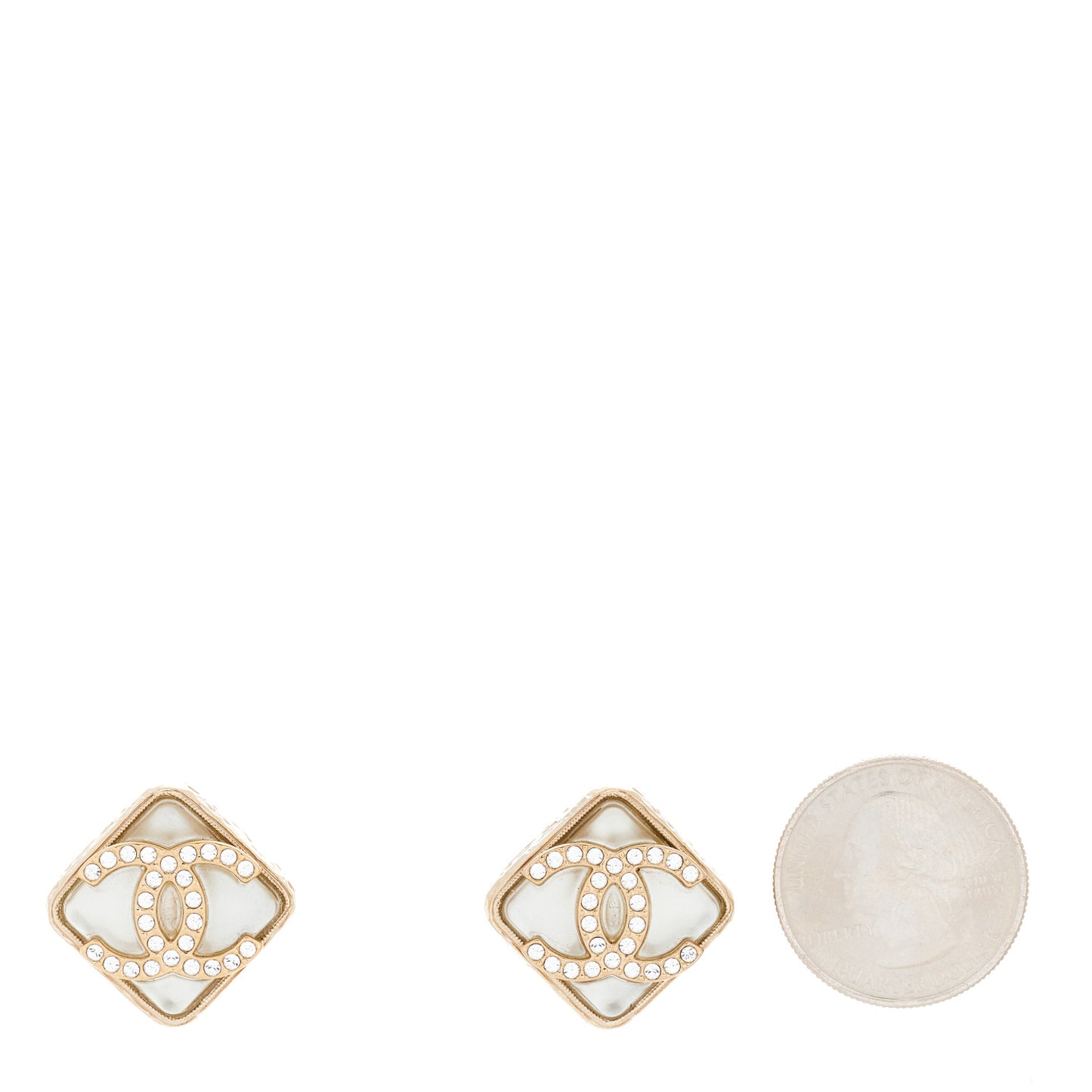 Pearl Crystal CC Square Earrings Gold