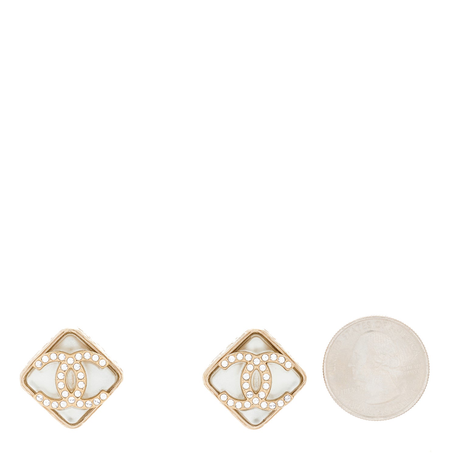 Chanel Pearl Crystal CC Square Earrings Gold 2 of 4