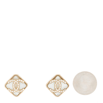 Chanel Pearl Crystal CC Square Earrings Gold 2 of 4