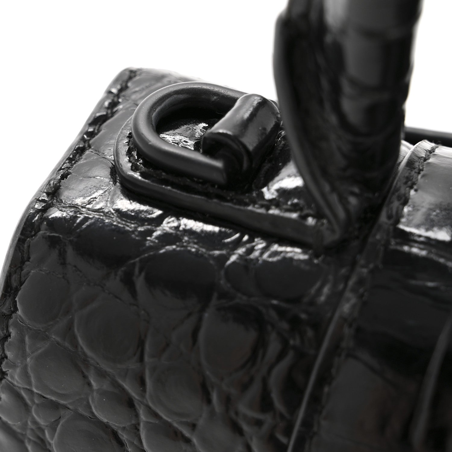 Balenciaga Shiny Calfskin Monochrome Crocodile Embossed Hourglass Top Handle Bag XS Black 15 of 15