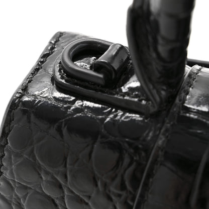 Balenciaga Shiny Calfskin Monochrome Crocodile Embossed Hourglass Top Handle Bag XS Black 15 of 15