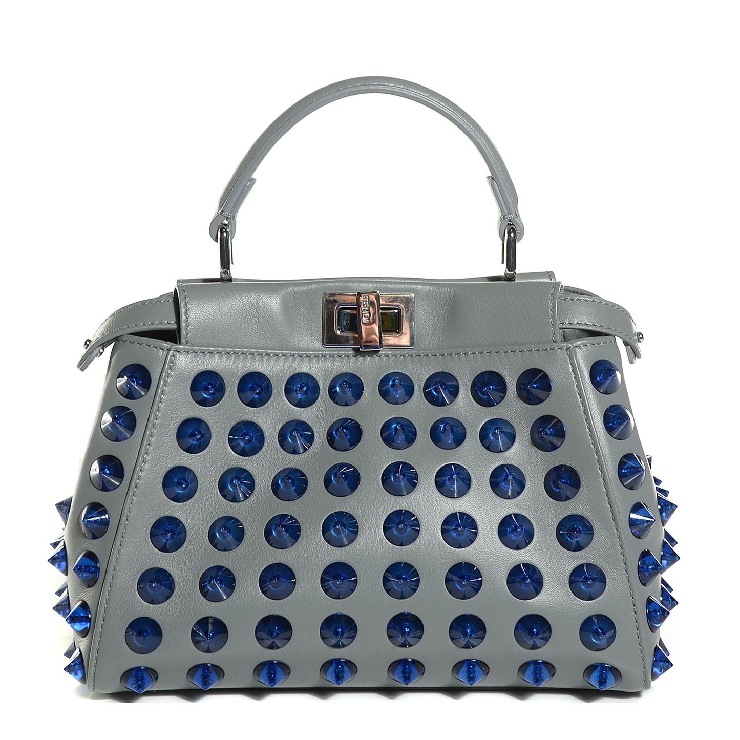Nappa Studded Mini Peekaboo Iconic Satchel Grey