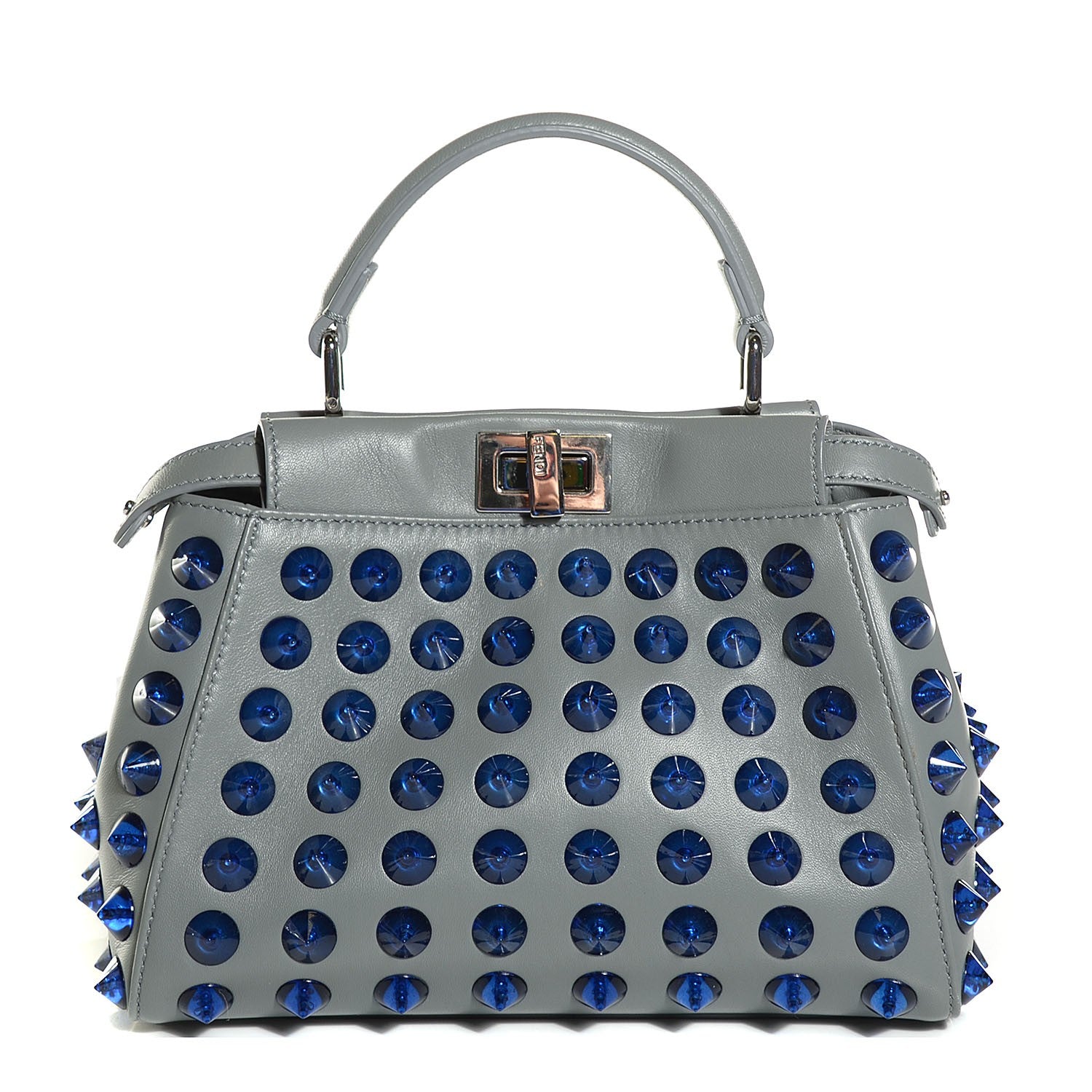Fendi Nappa Studded Mini Peekaboo Iconic Satchel Grey 1 of 9