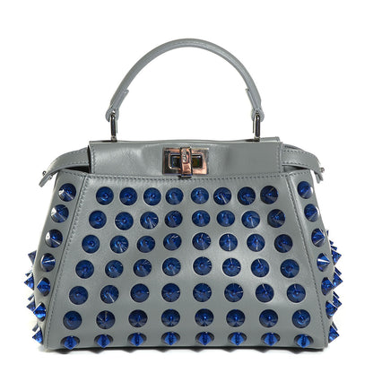 Fendi Nappa Studded Mini Peekaboo Iconic Satchel Grey 1 of 9